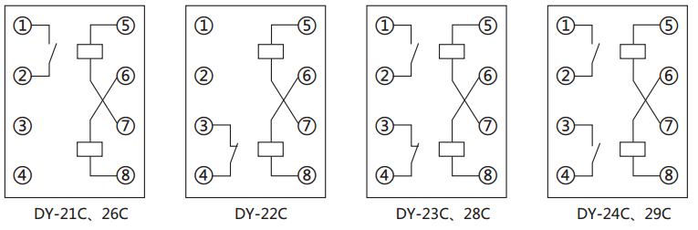 DY-26C、D電壓繼電器內部接線圖