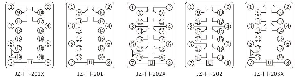 JZY（J)-204X靜態中間繼電器內部接線圖及外引接線圖